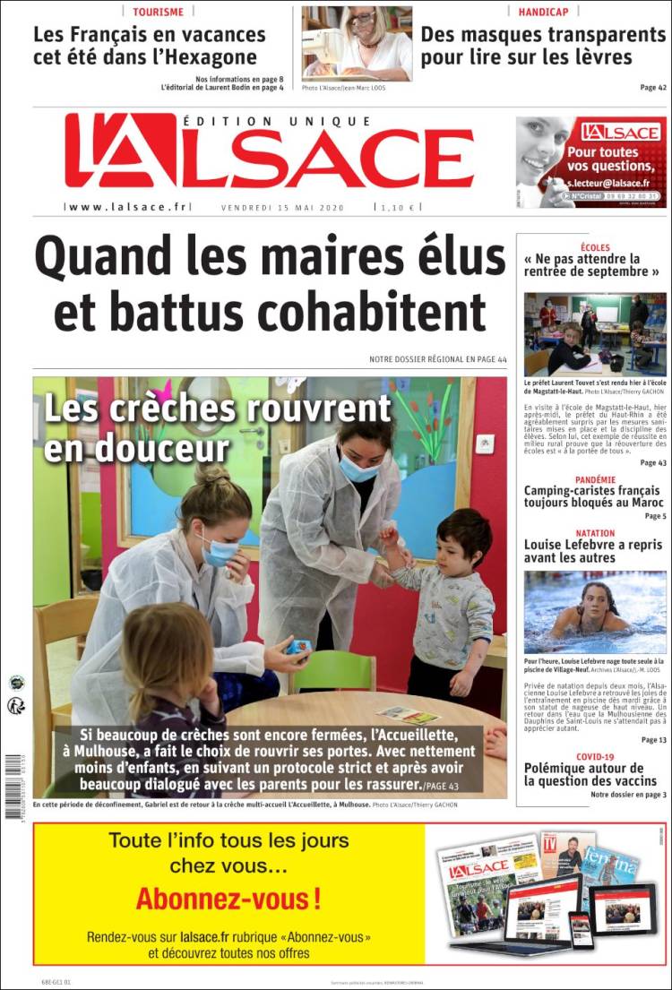 Portada de Journal L'Alsace (Francia)