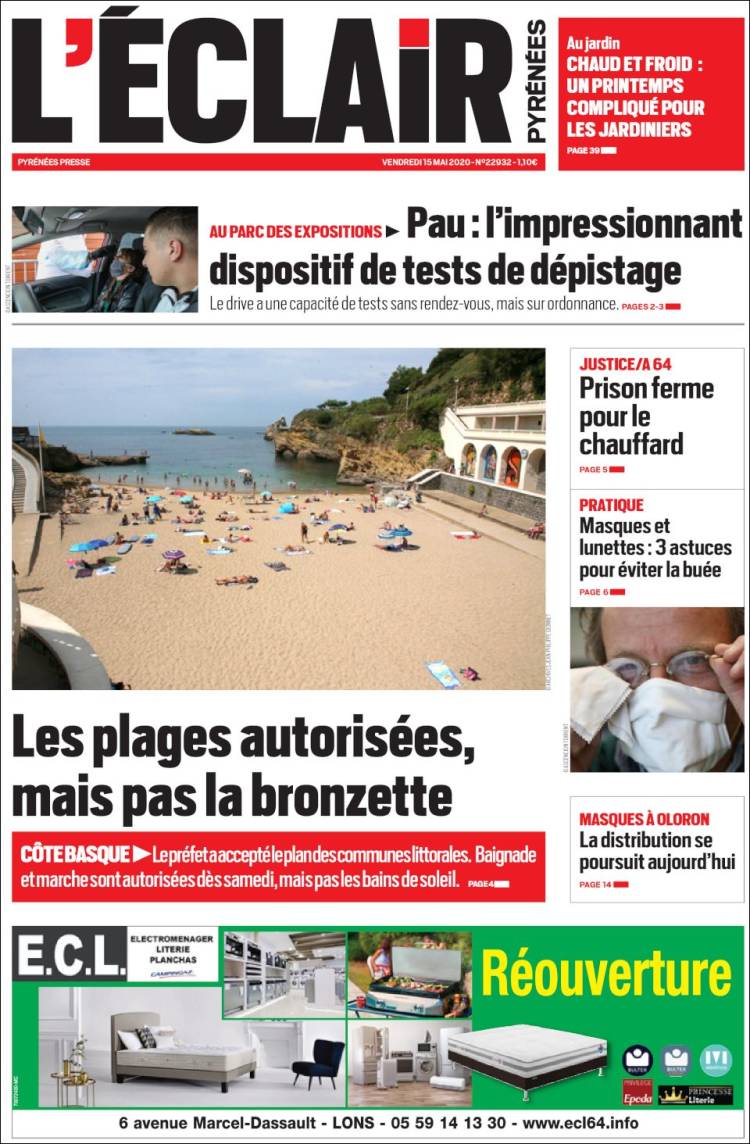 Portada de L'Eclair des Pyrénées (Francia)