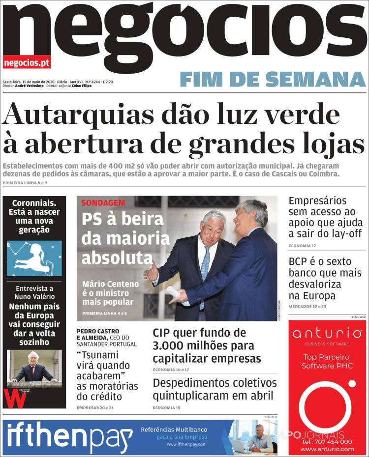 Portada de Jornal de Negócios (Portugal)