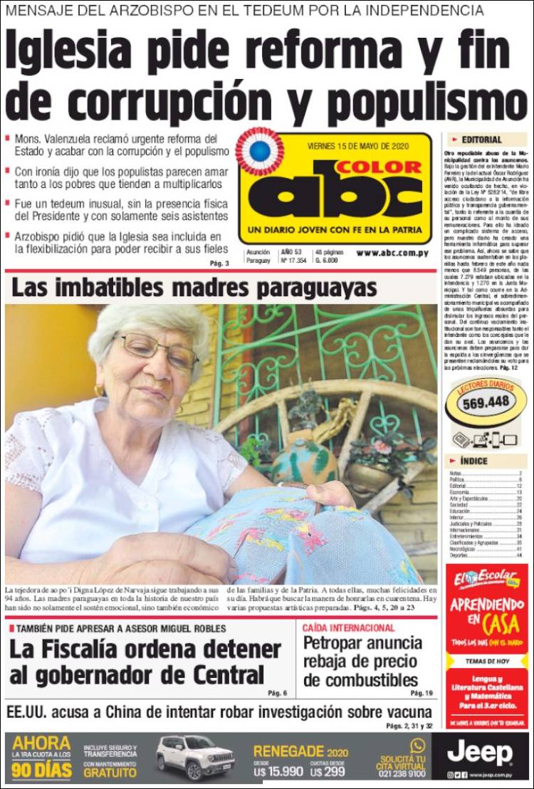 Portada de ABC Color (Paraguay)