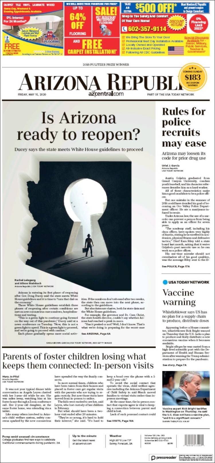 Portada de Arizona Republic News (USA)