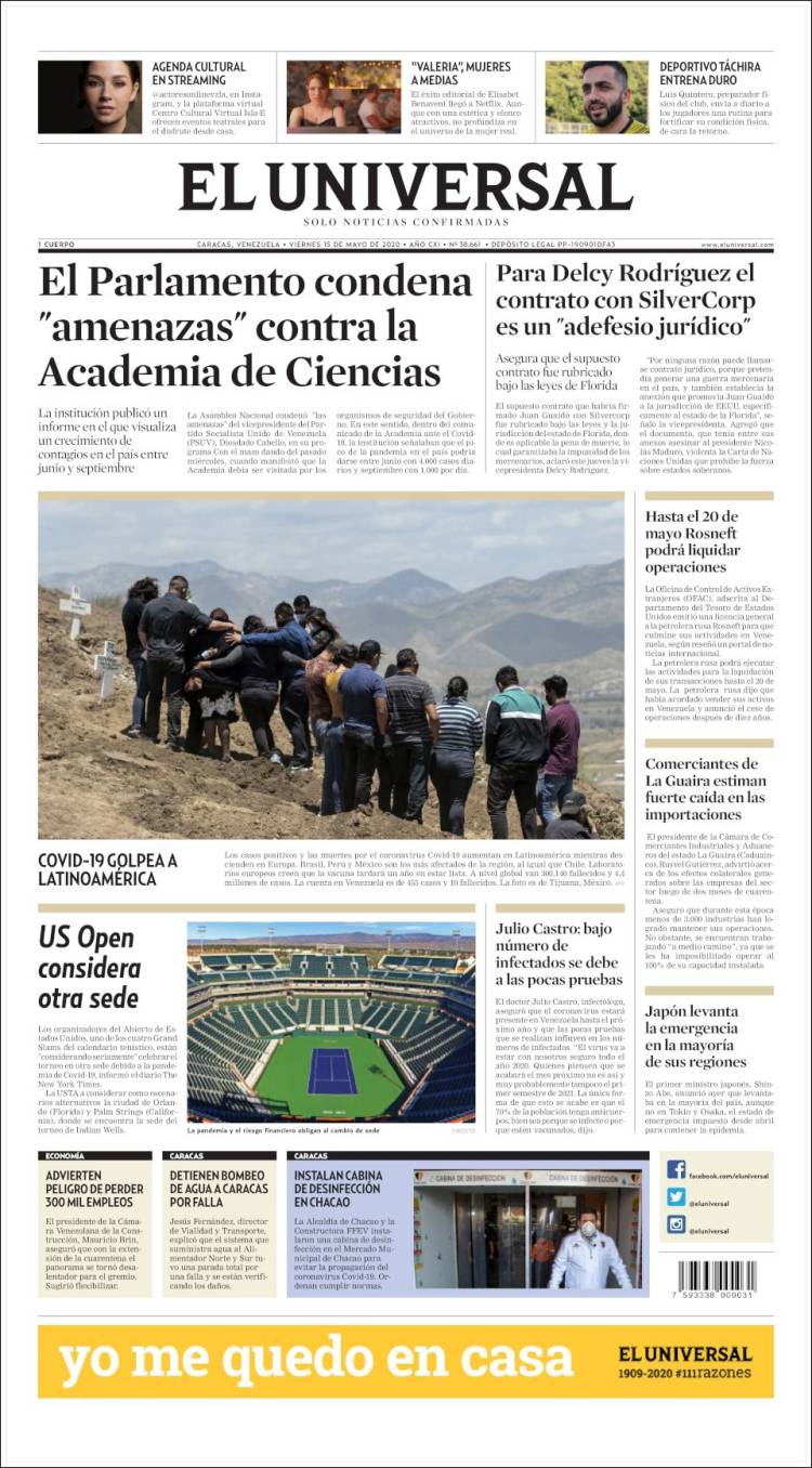 Portada de Universal (Venezuela)