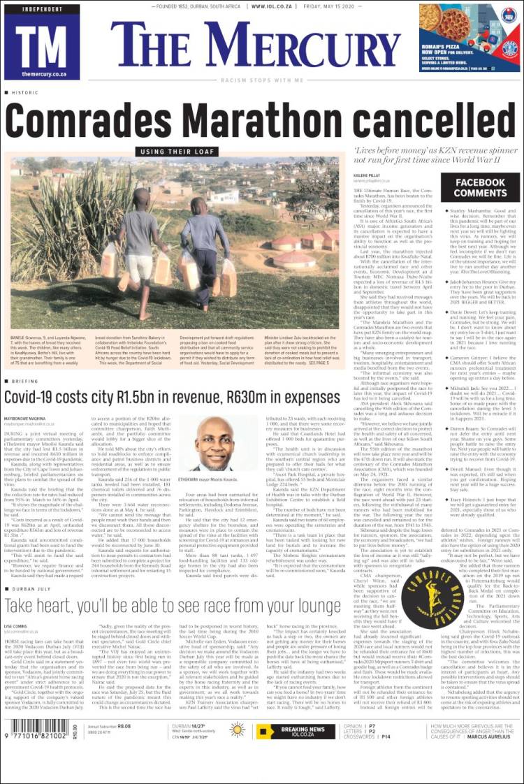 Portada de The Mercury (Sud&aacute;frica)