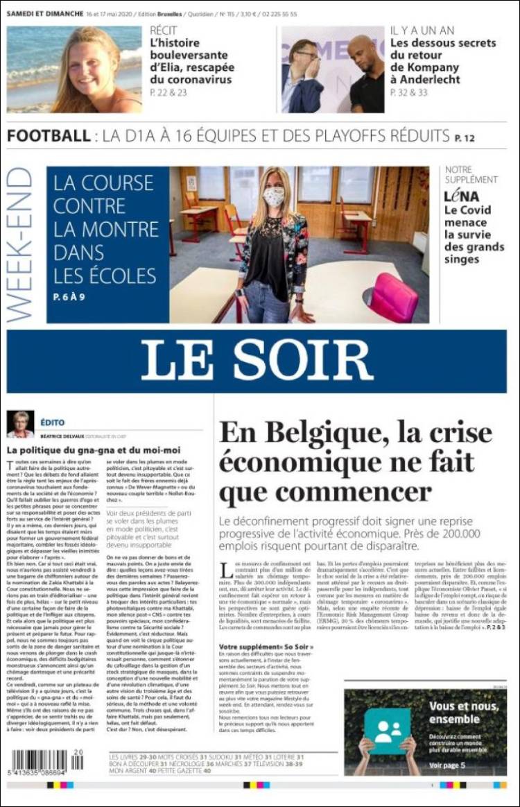 Portada de Le Soir (B&eacute;lgica)