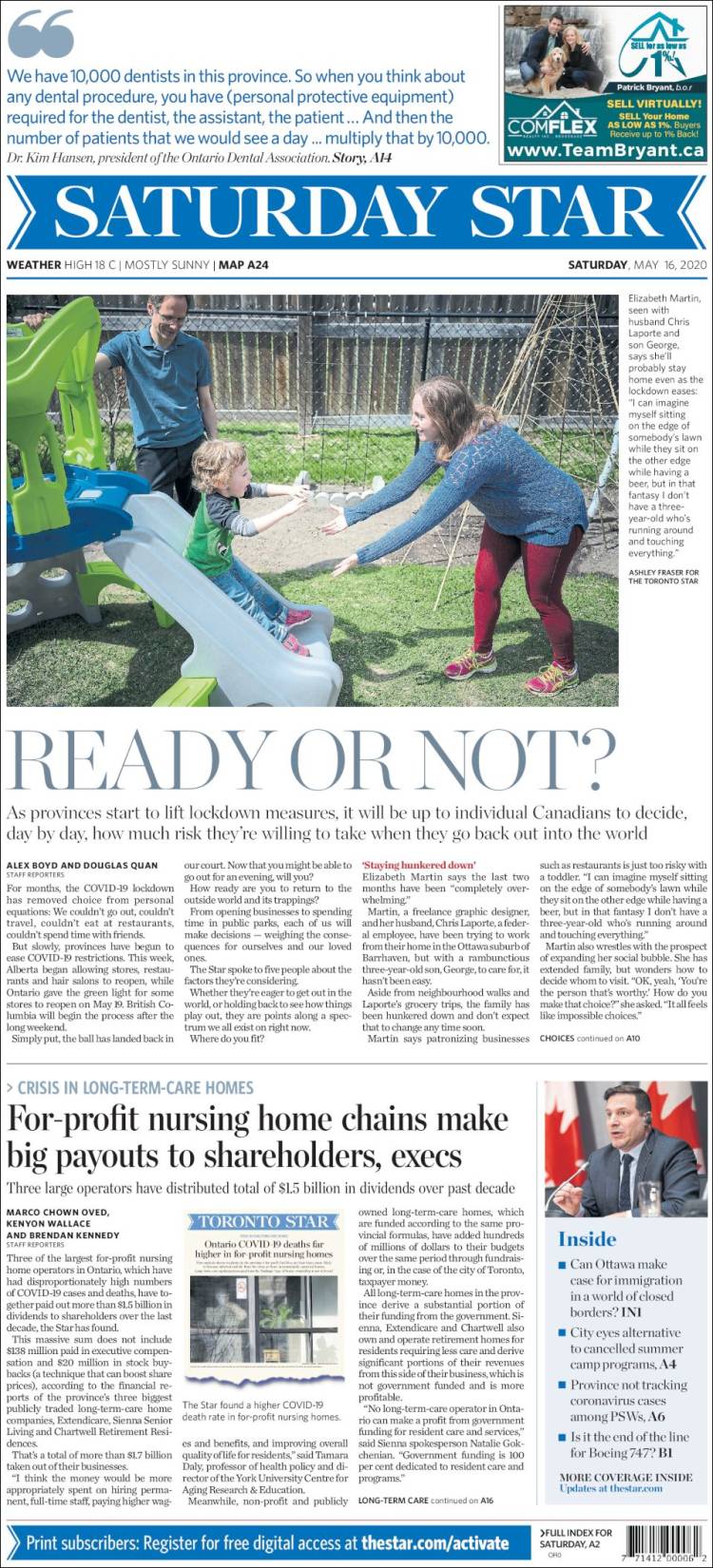 Portada de The Toronto Star (Canadá)