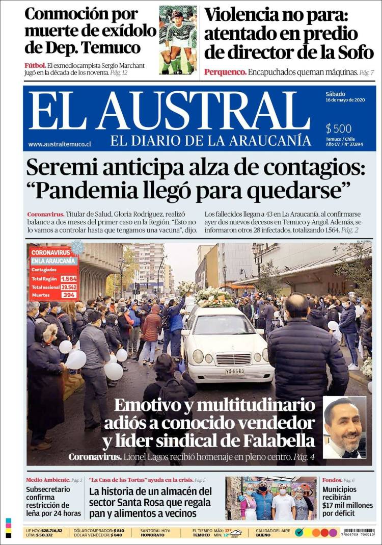 Portada de El Austral de Temuco (Chile)