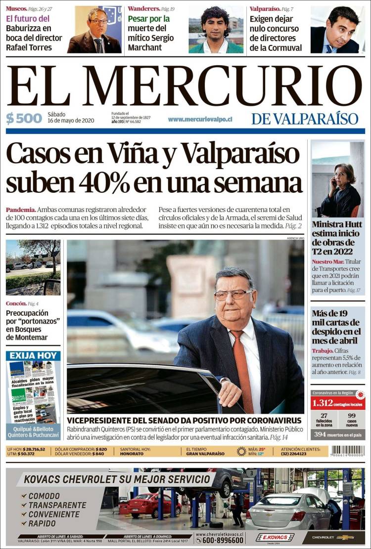 Portada de Mercurio de Valparaiso (Chile)