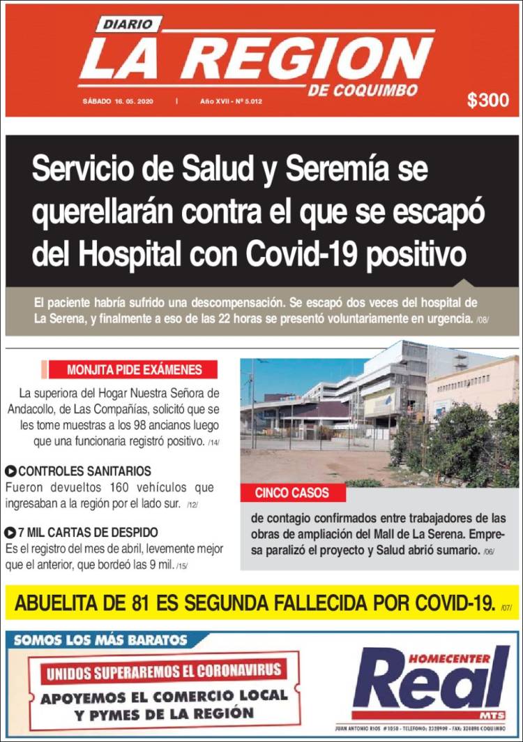 Portada de Diario La Región de Coquimbo (Chile)