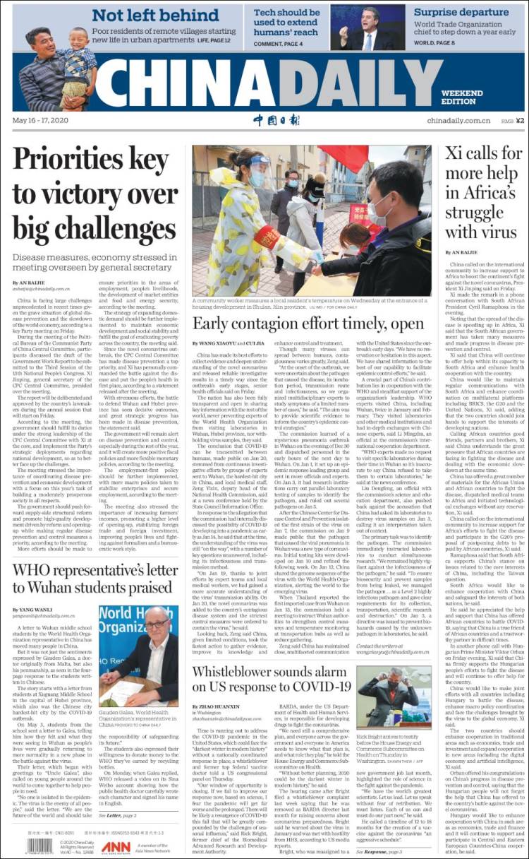 Portada de China Daily (China)