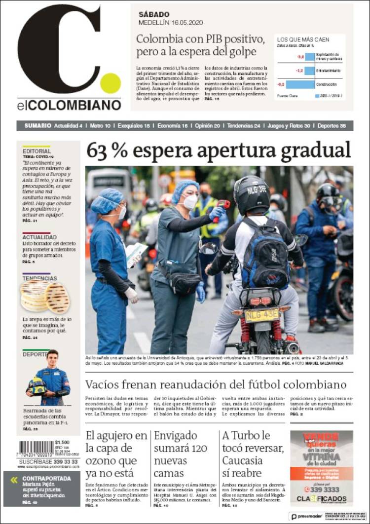 Portada de El Colombiano (Colombia)