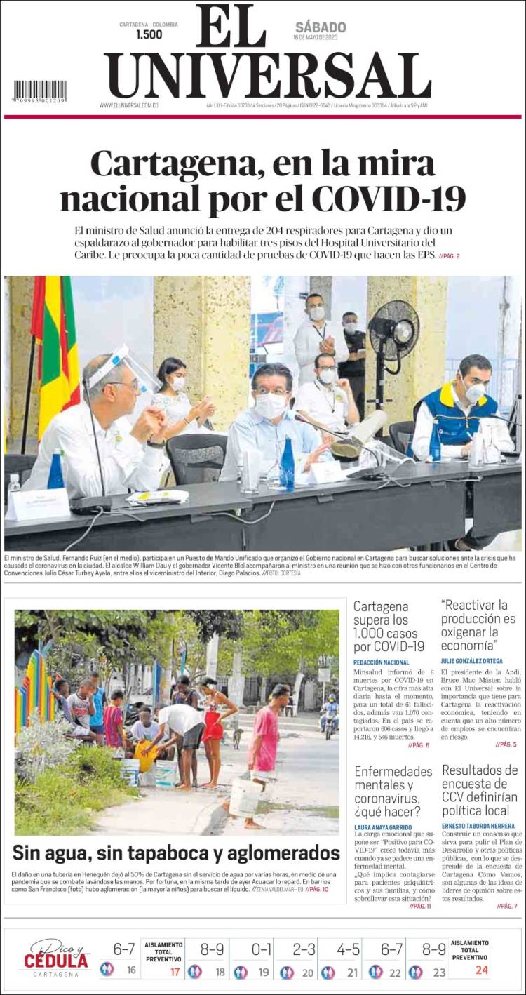 Portada de El Universal (Colombia)