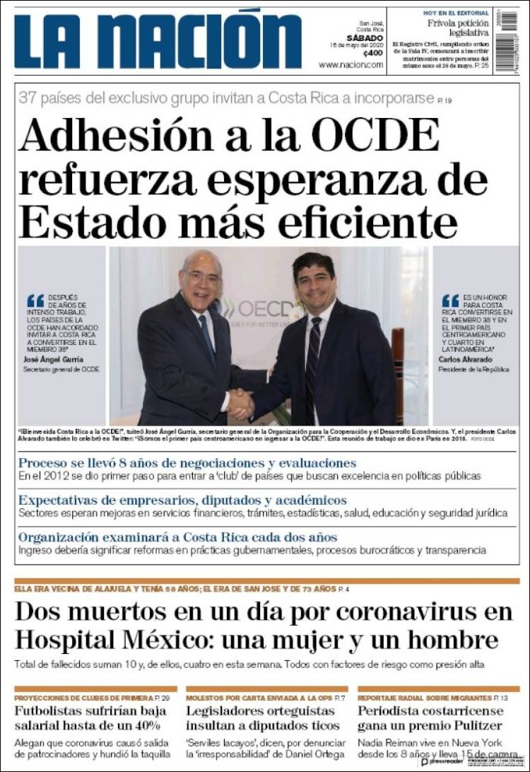 Portada de La Nación - Costa Rica (Costa Rica)