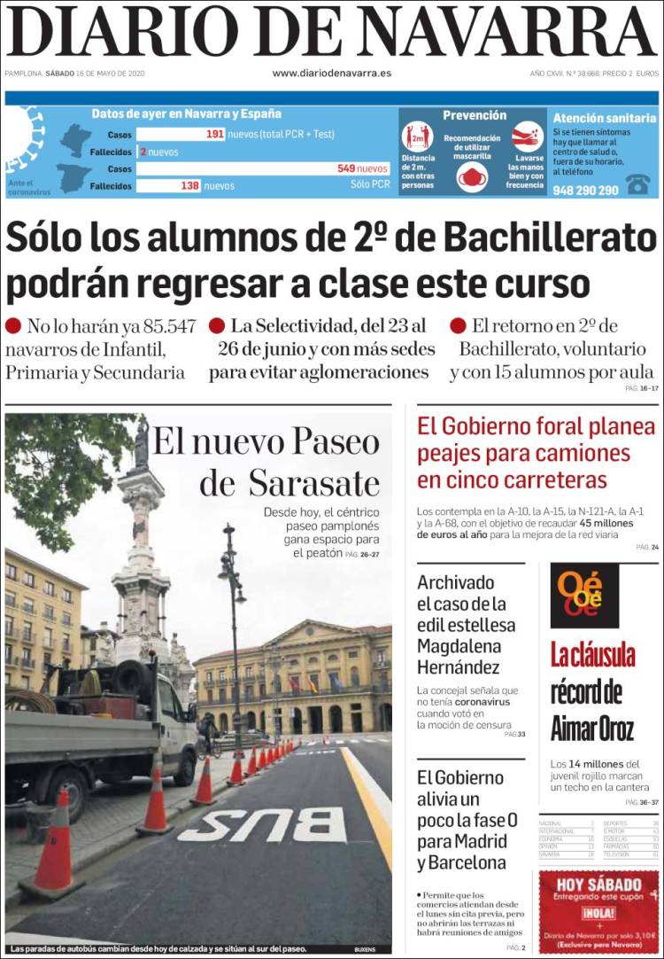Portada de Diario de Navarra (Espa&ntilde;a)