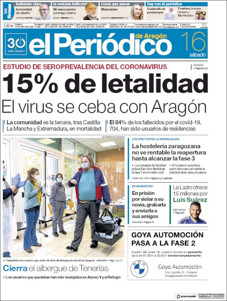 Portada de El Periódico de Aragón (Espa&ntilde;a)