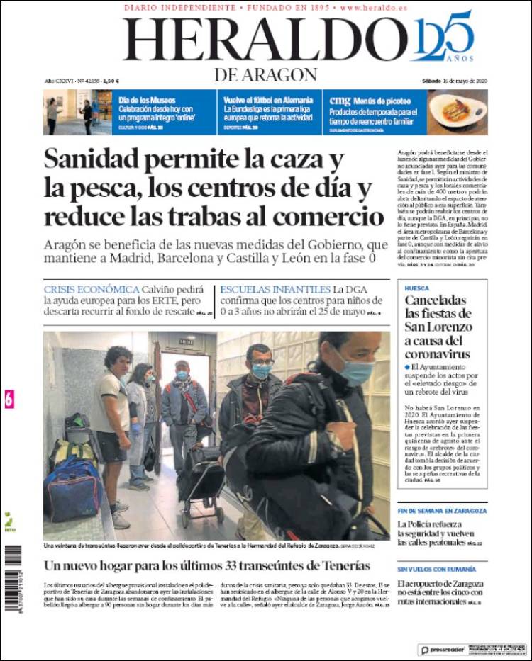 Portada de Heraldo de Aragón (Espa&ntilde;a)