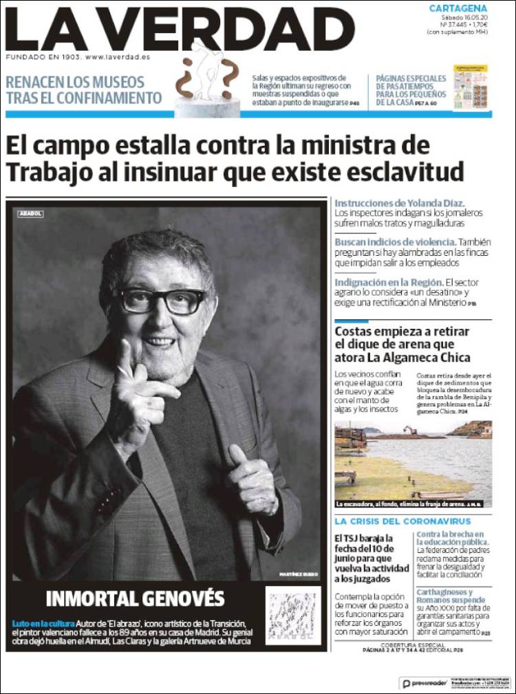 Portada de La Verdad de Cartagena (Espa&ntilde;a)