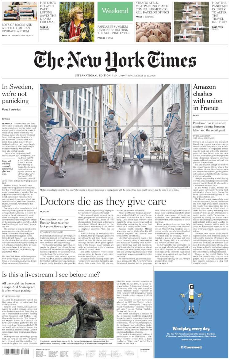 Portada de International New York Times (Europa)
