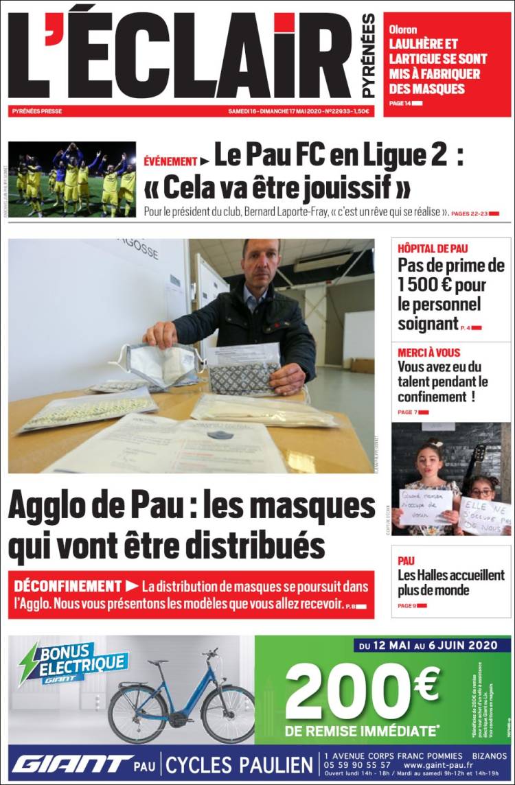 Portada de L'Eclair des Pyrénées (Francia)