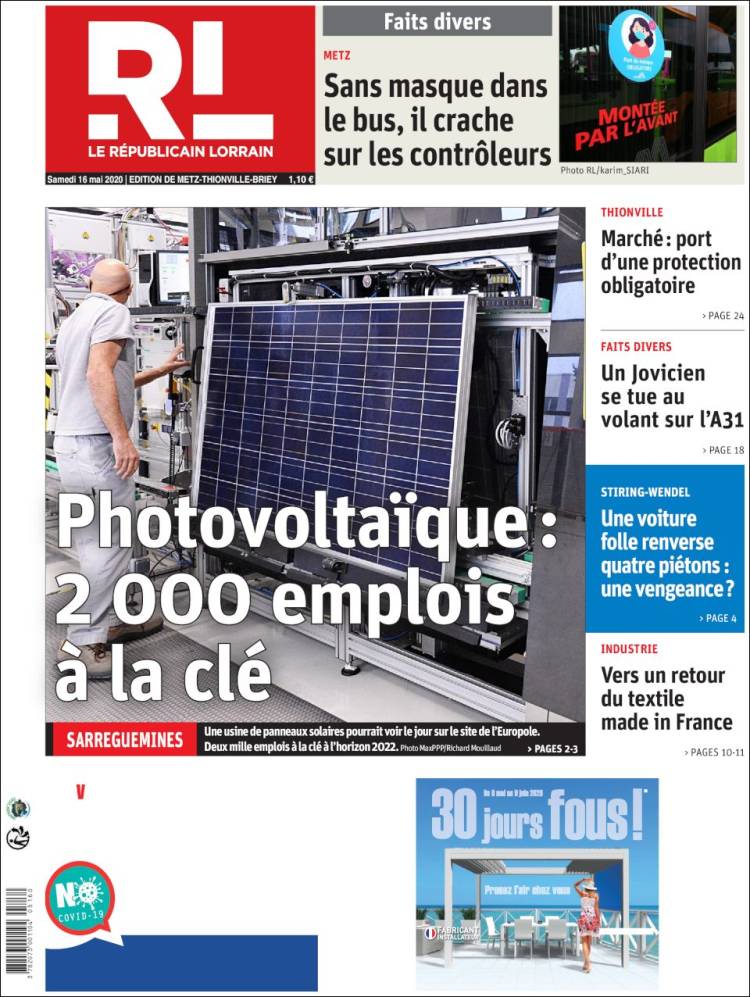 Portada de Le Republicain Lorrain (Francia)