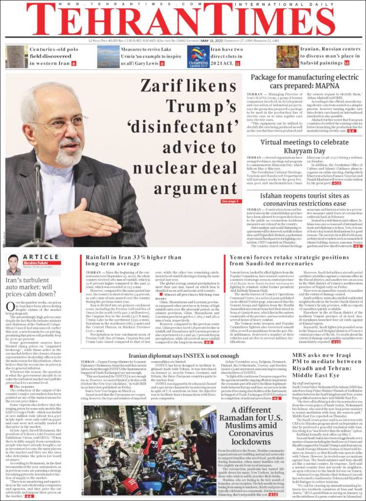 Portada de TehranTimes (Ir&aacute;n)