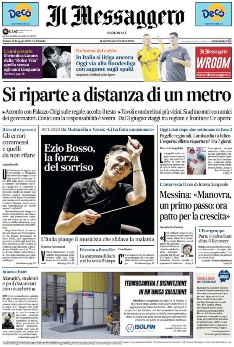 Portada de Il Messaggero (Italia)
