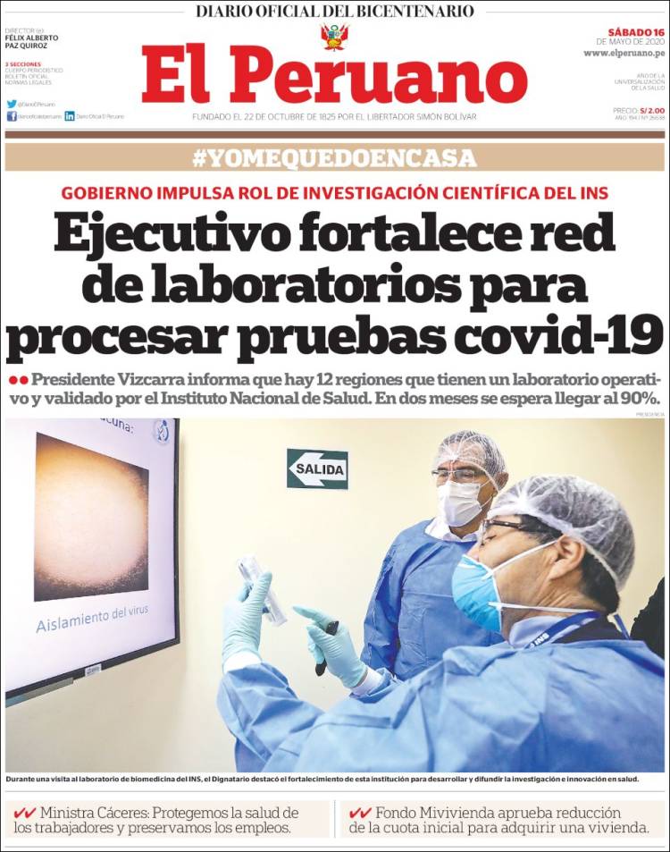 Portada de El Peruano (Pérou)