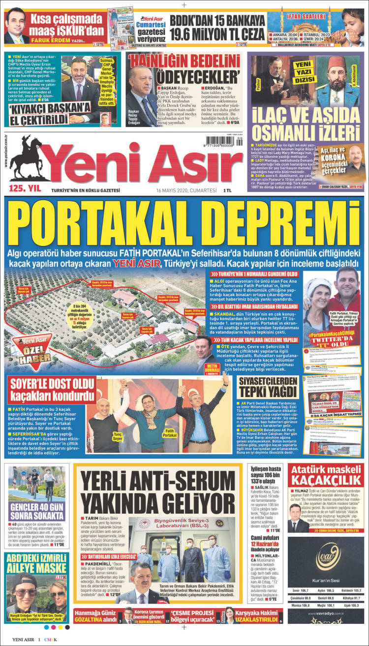 Portada de Yeni Asır (Turqu&iacute;a)
