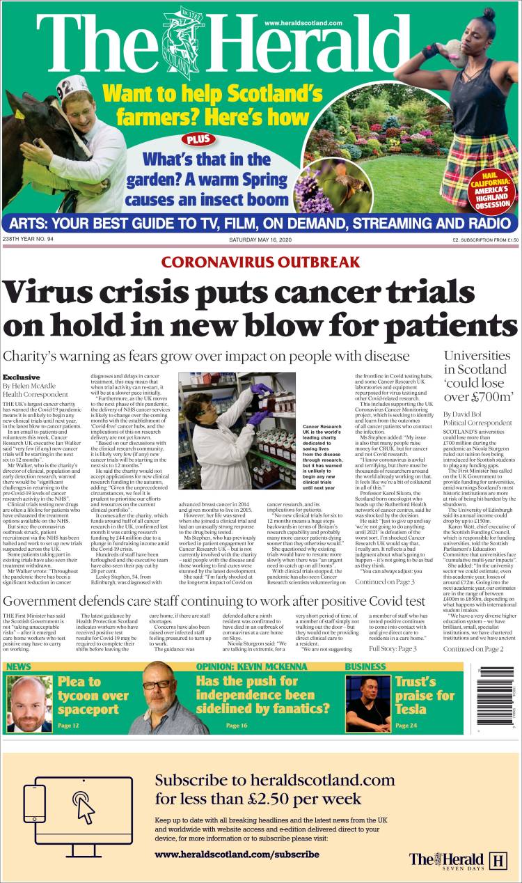 Portada de The Herald (Reino Unido)