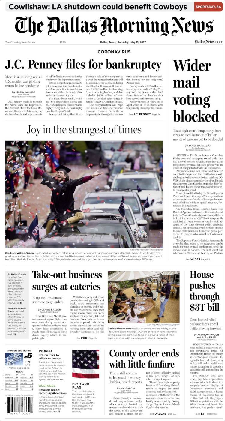 Portada de Dallas Morning News (USA)