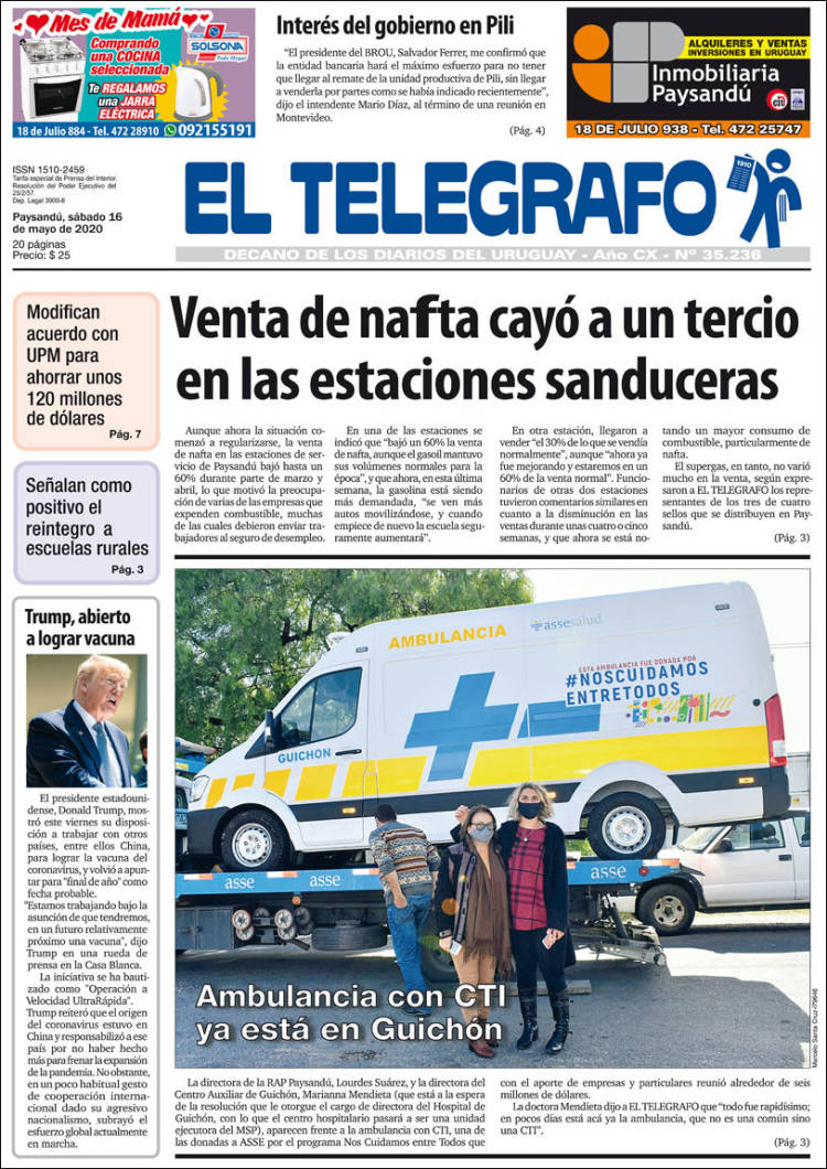 Portada de El Telégrafo (Uruguay)