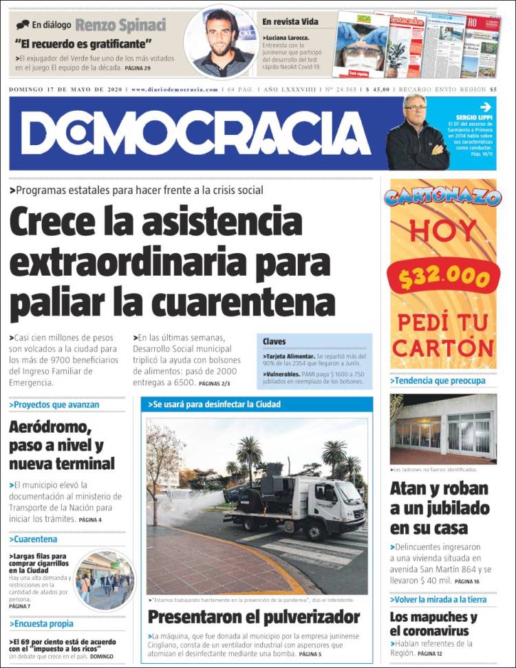 Portada de Diario Democracia (Argentina)