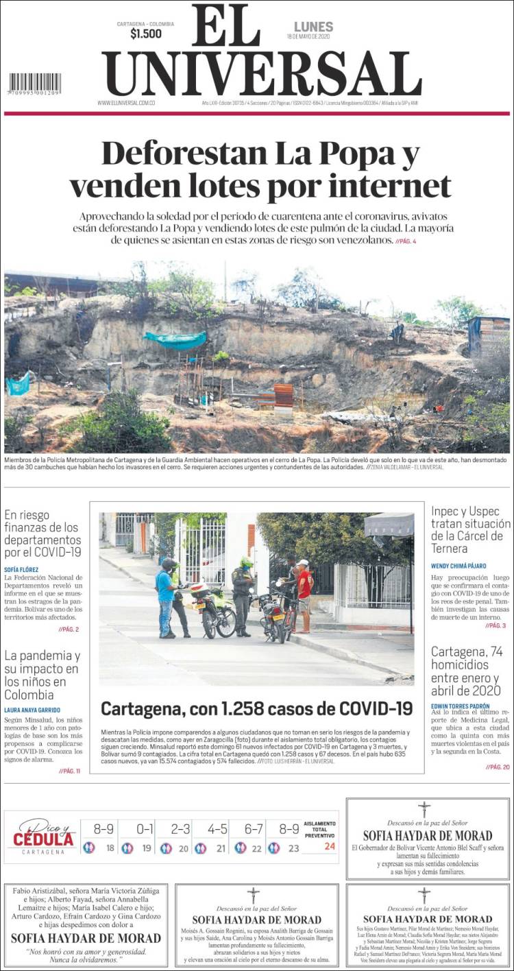 Portada de El Universal (Colombia)