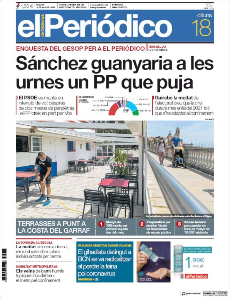 Portada de El Periódico de Catalunya (España)