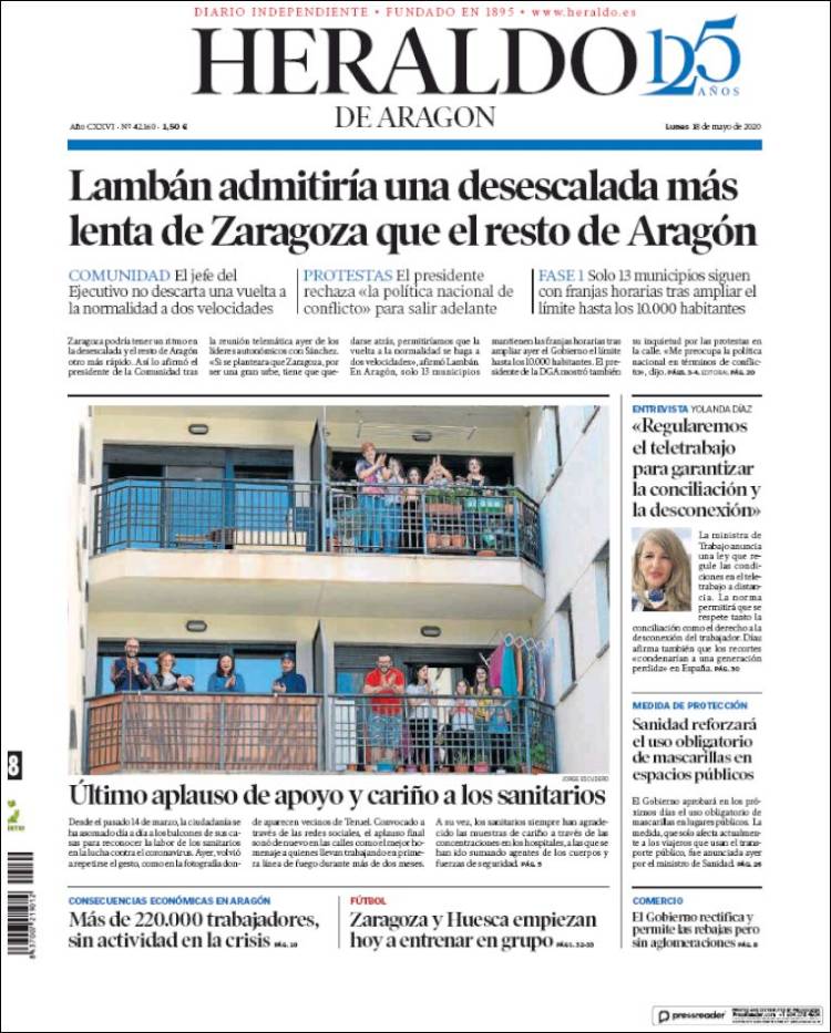 Portada de Heraldo de Aragón (Espa&ntilde;a)