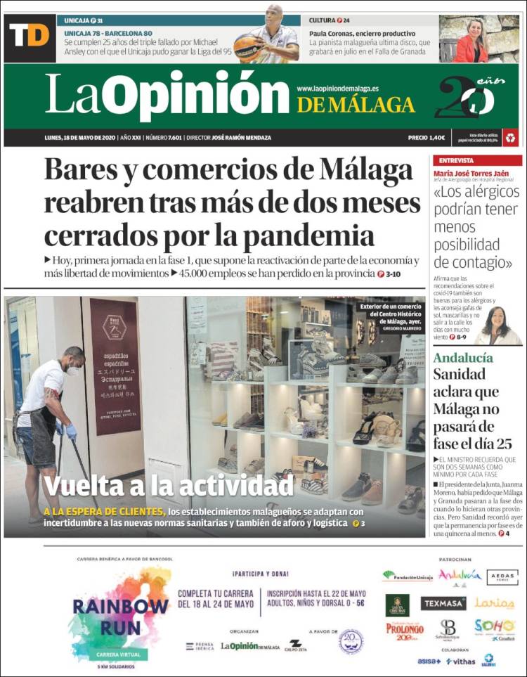 Portada de La Opinión de Málaga (Espa&ntilde;a)