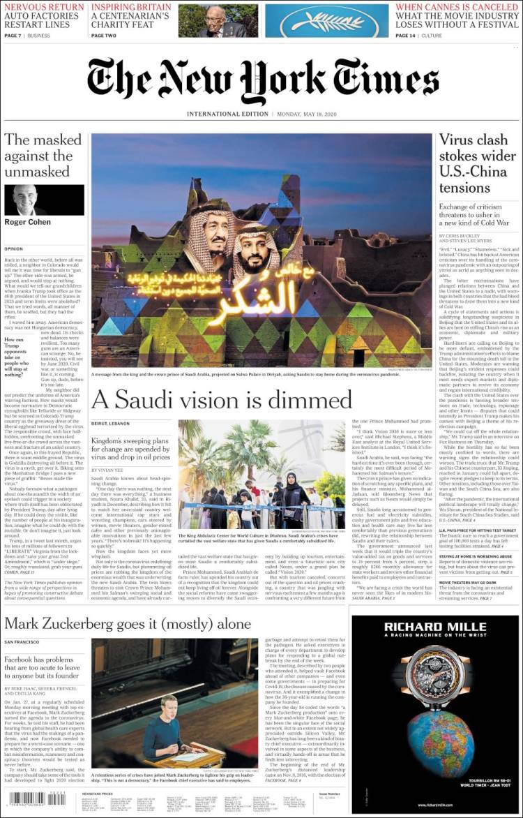 Portada de International New York Times (Europa)