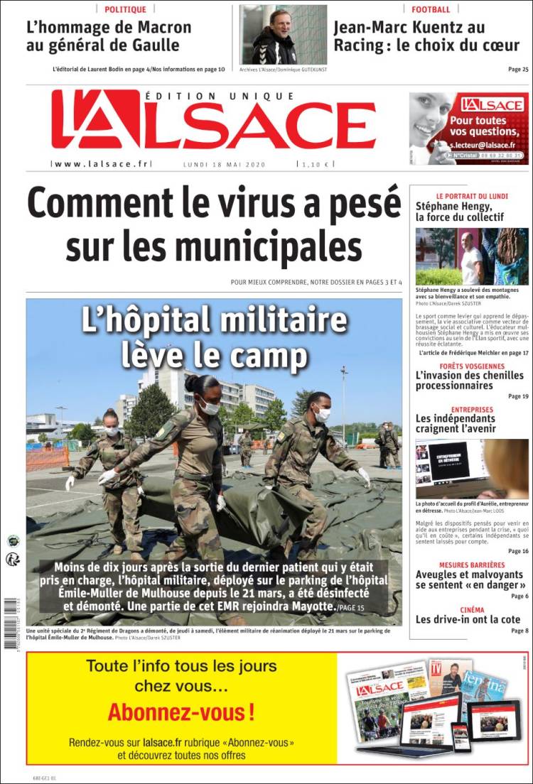 Portada de Journal L'Alsace (Francia)