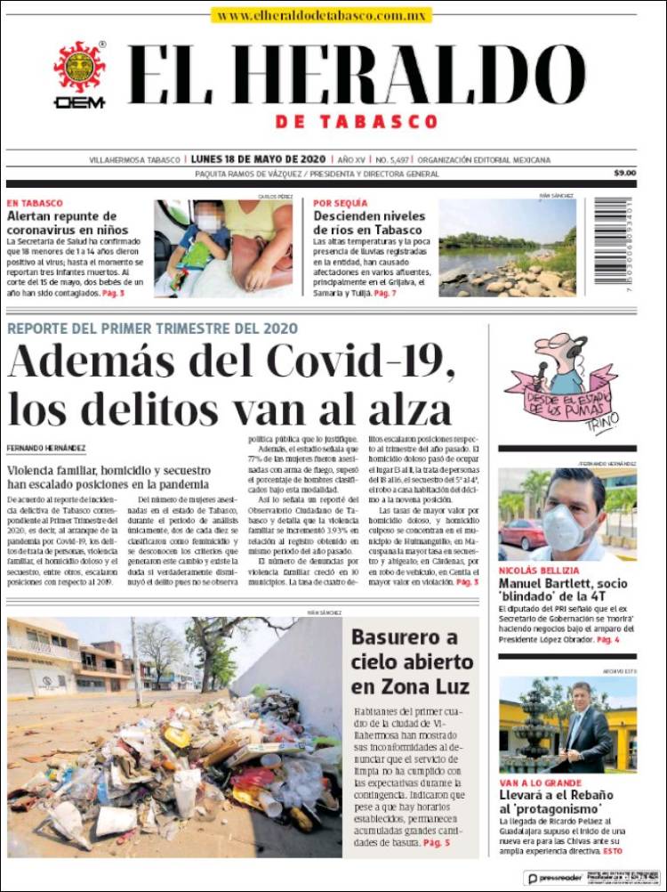 Portada de El Heraldo de Tabasco (México)