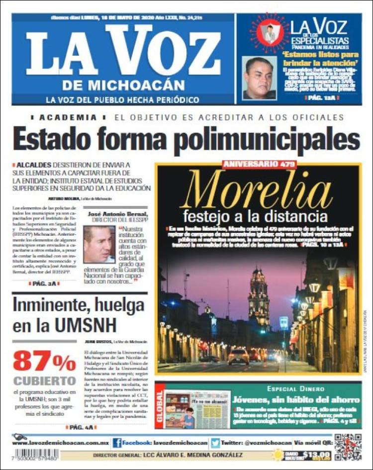 Portada de La Voz de Michoacán (México)