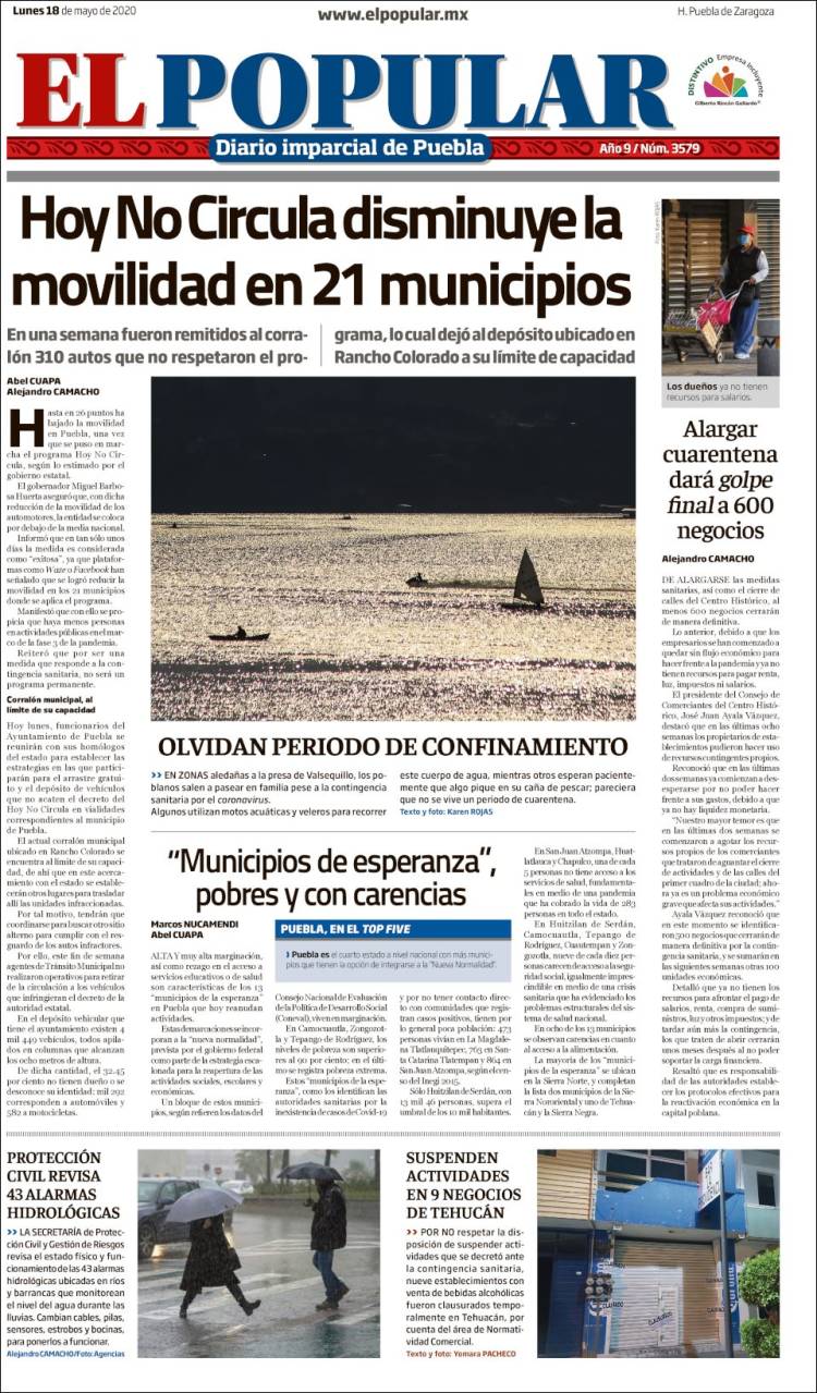 Portada de Periódico El Popular (México)