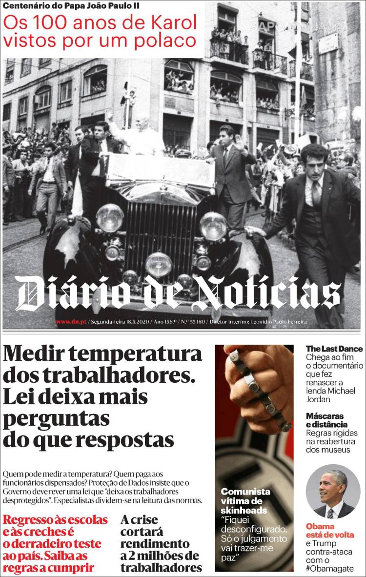 Portada de Diário de Noticias (Portugal)