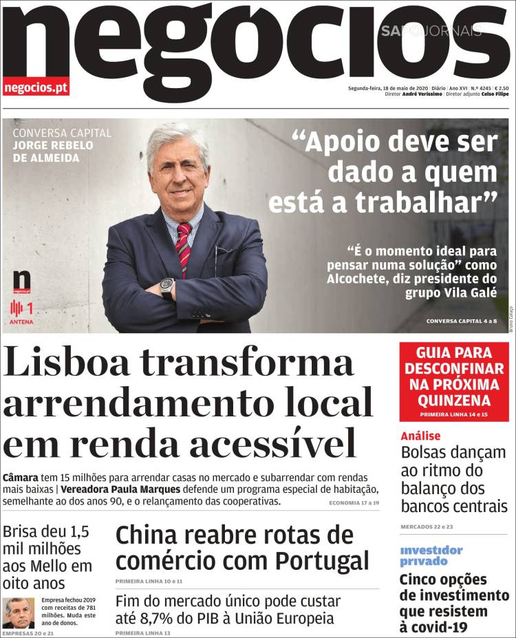 Portada de Jornal de Negócios (Portugal)