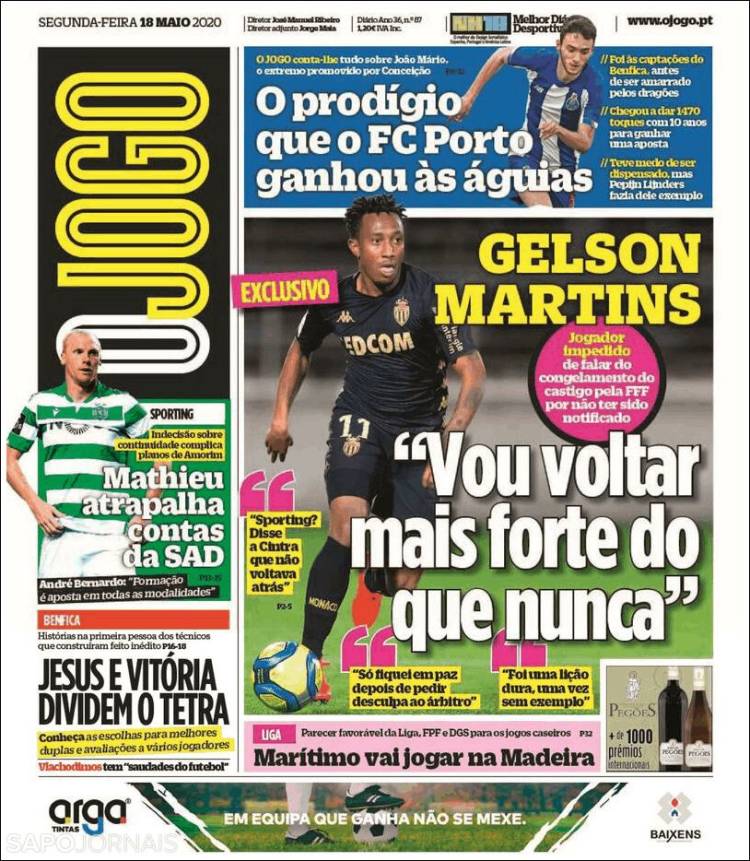 Portada de O Jogo (Portugal)