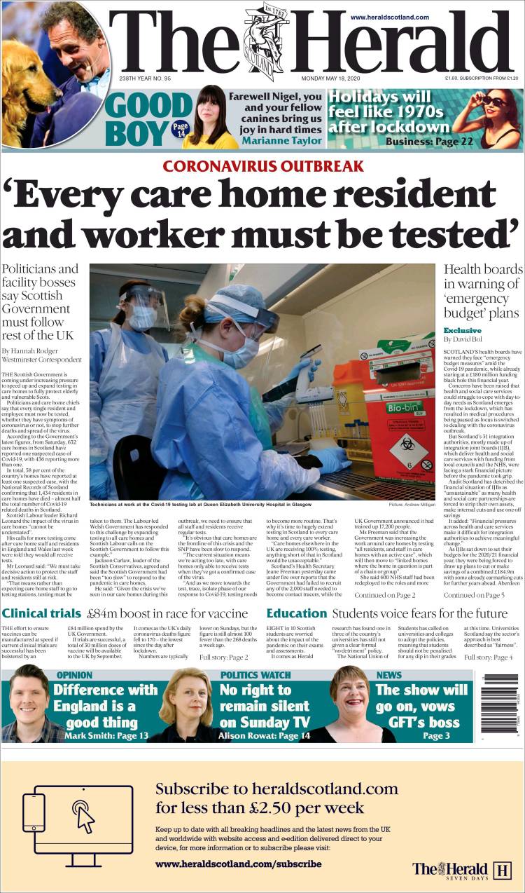 Portada de The Herald (Reino Unido)