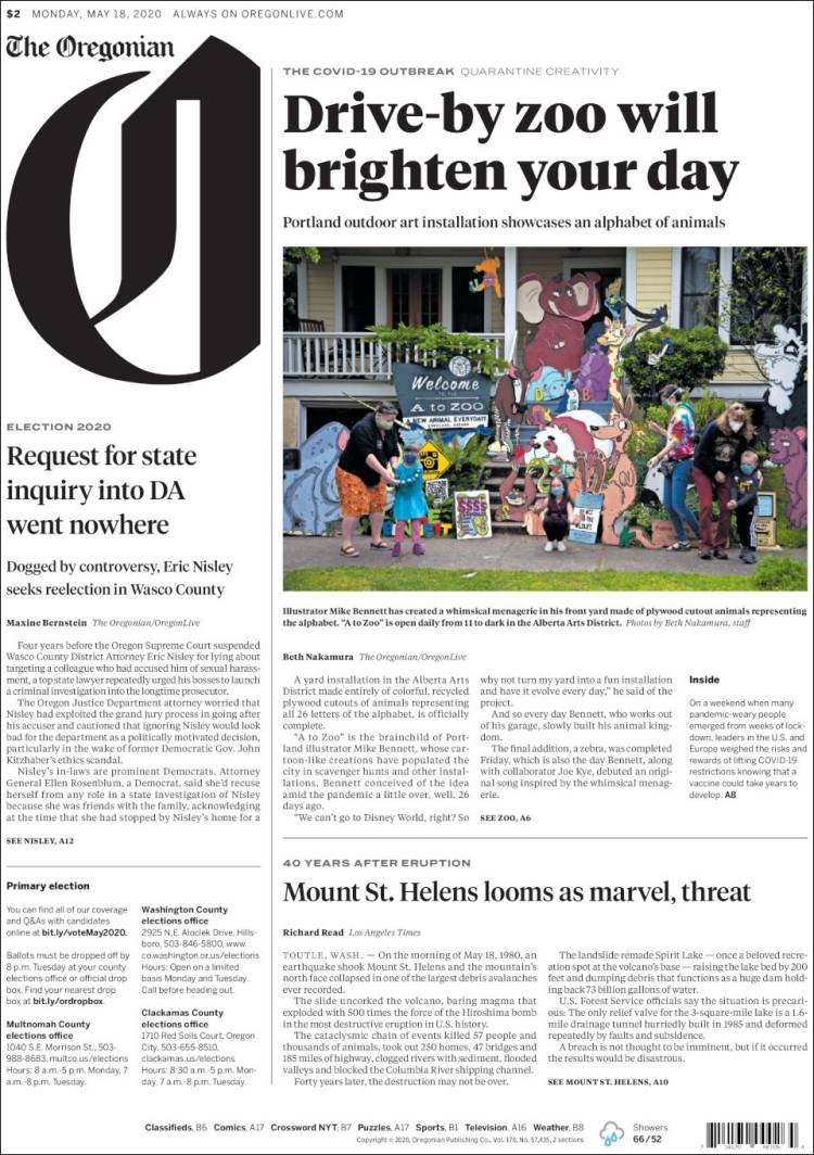 Portada de The Oregonian (USA)