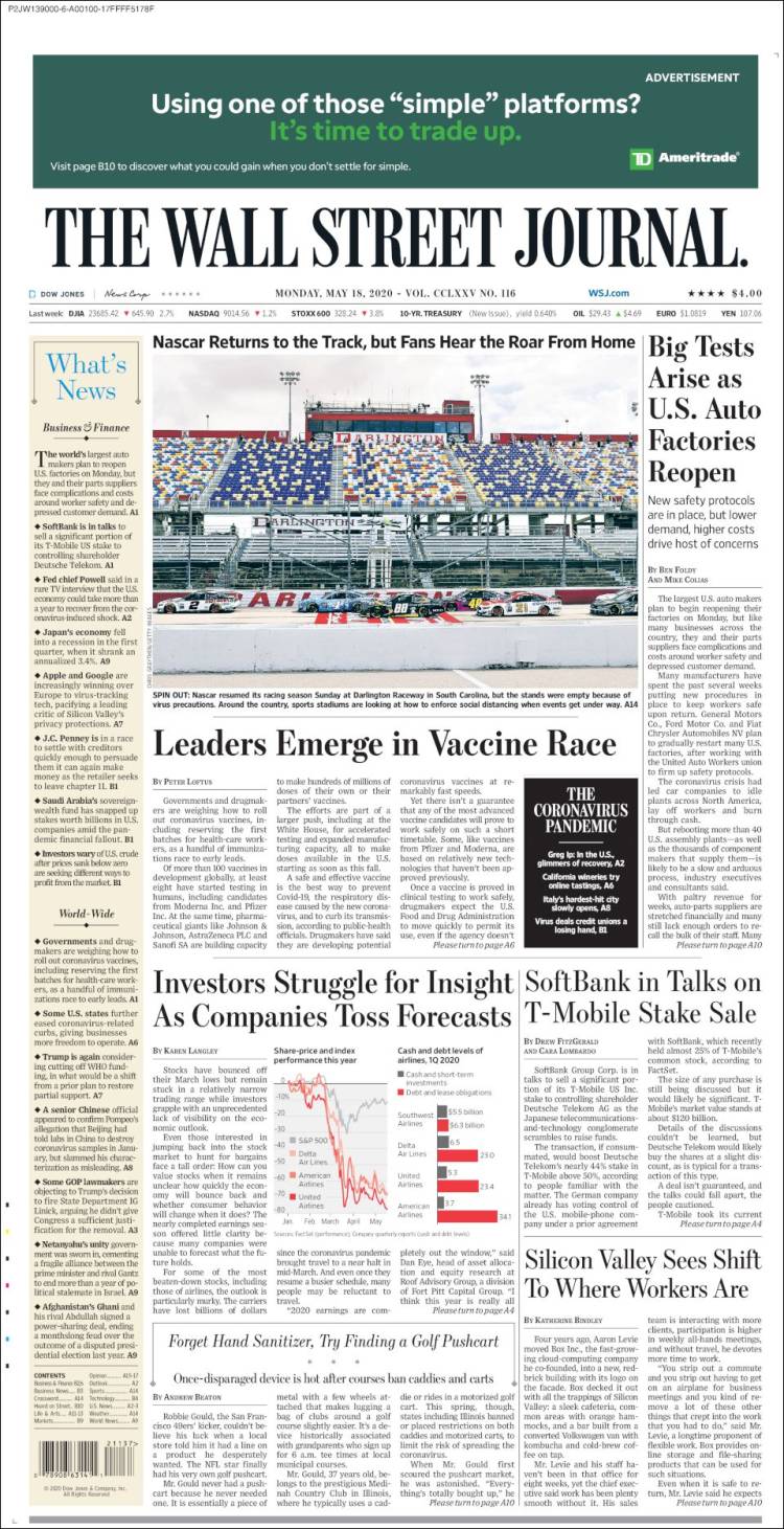 Portada de Wall Street Journal (USA)