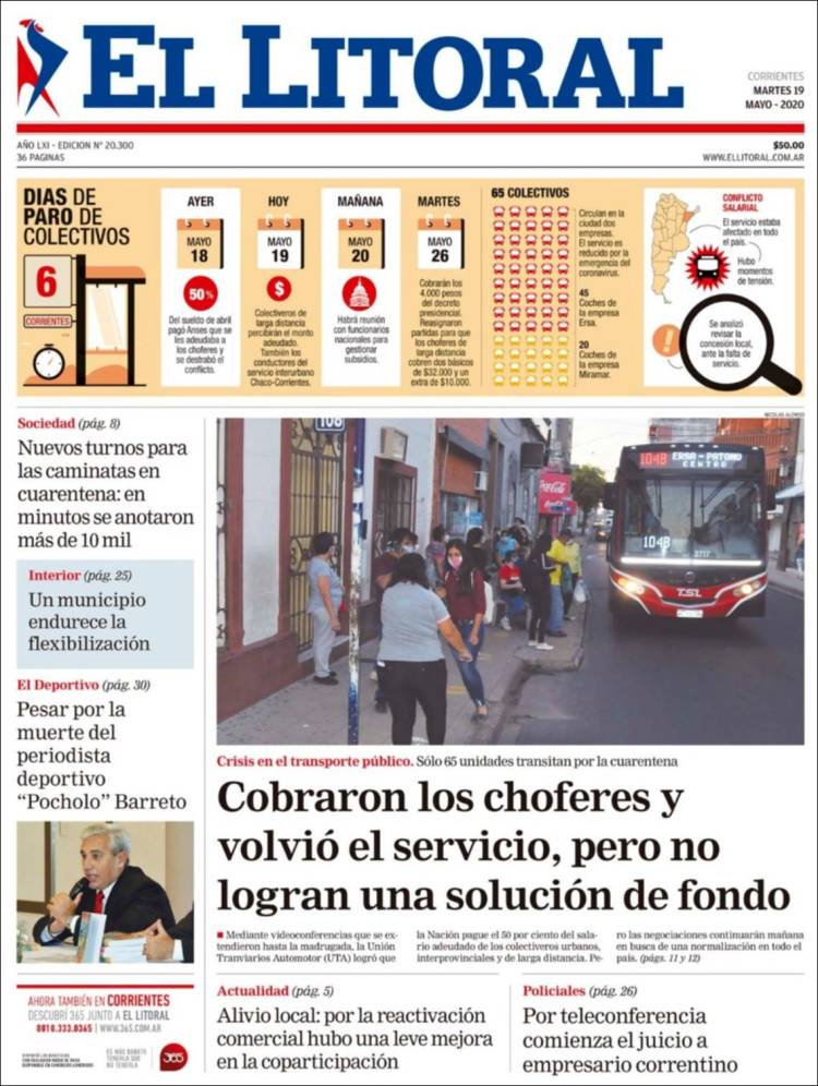 Portada de El Litoral Corrientes (Argentina)
