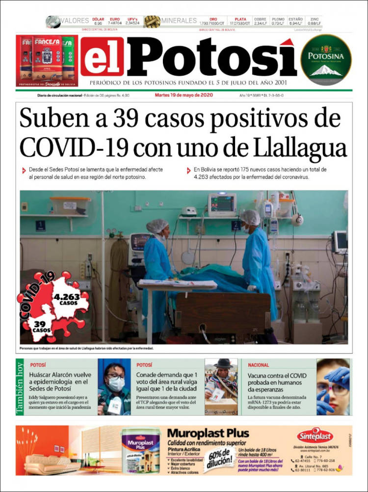 Portada de Diario de Potosí (Bolivia)
