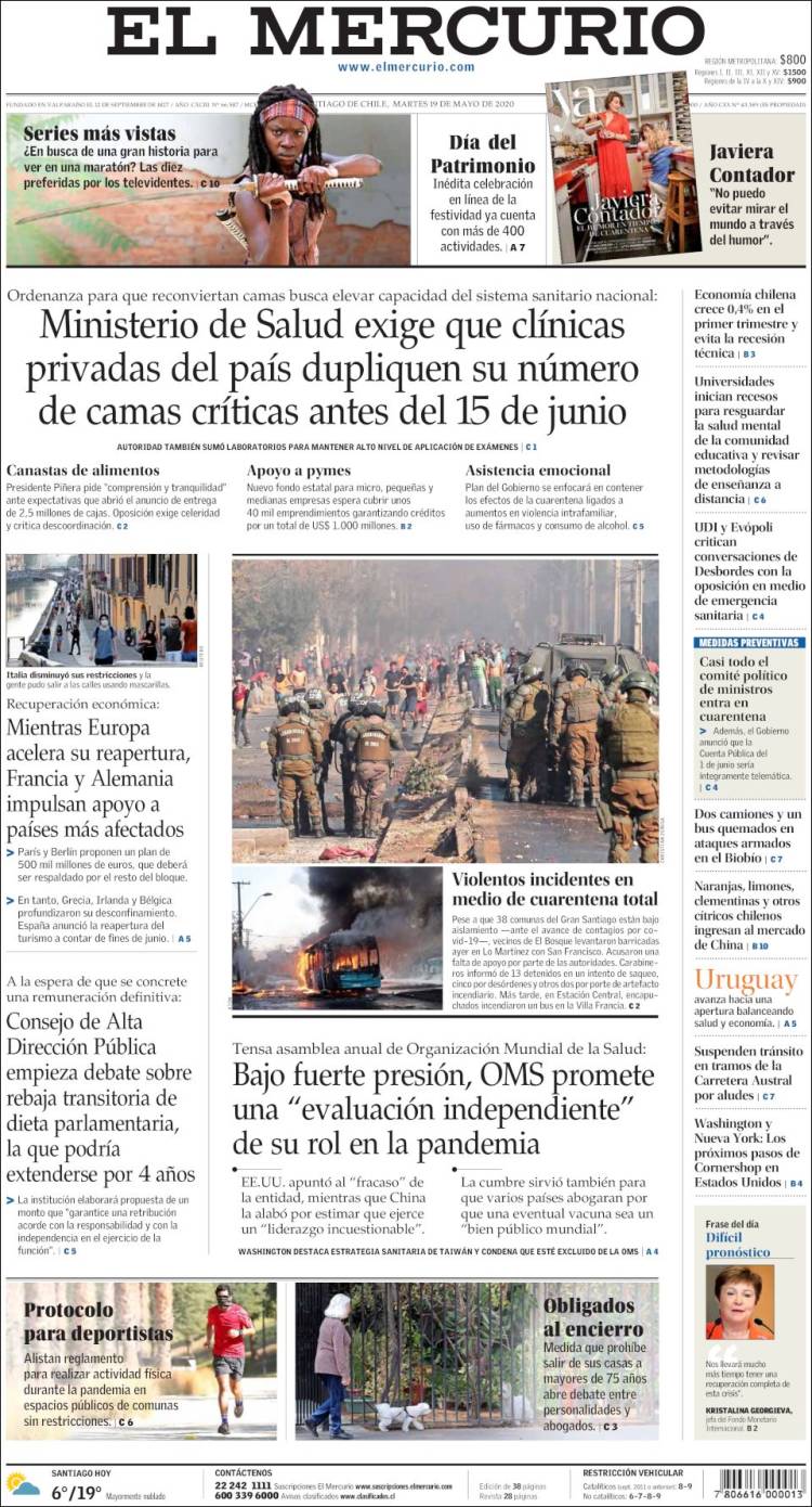 Portada de El Mercurio (Chile)