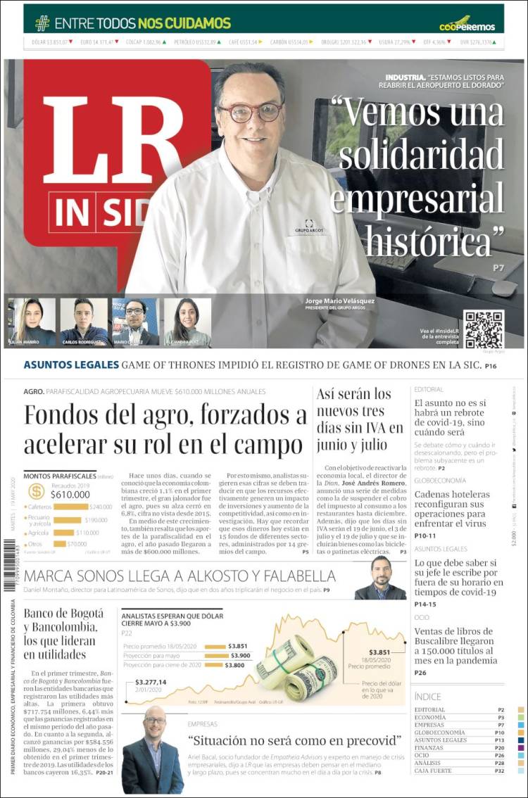Portada de La Republica (Colombia)